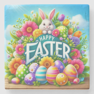 Posavasos De Piedra Conejo de primavera/Semana Santa con huevo