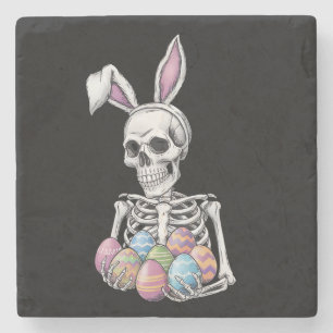 Posavasos De Piedra Conejo Esqueleto Sosteniendo Huevos de Pascua Cone