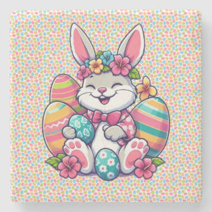 Posavasos De Piedra Conejo hawaiano/tropical de Pascua lindo y colorid