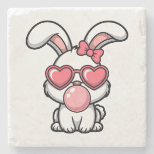 Posavasos De Piedra Conejo Kawaii Juguetón con Burbuja de Chicle