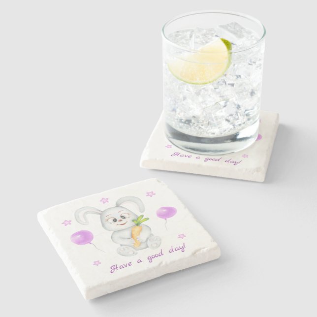 Posavasos De Piedra Conejo lindo para un ánimo positivo (Lateral)