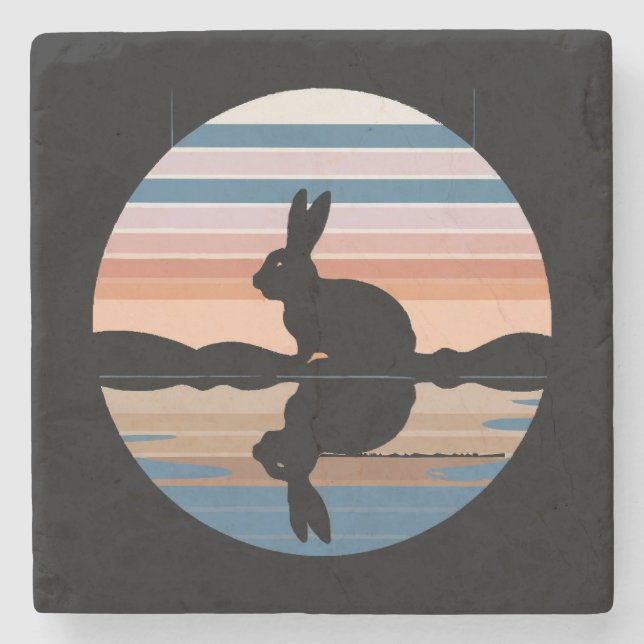 Posavasos De Piedra Conejo Retro Sunset (Anverso)