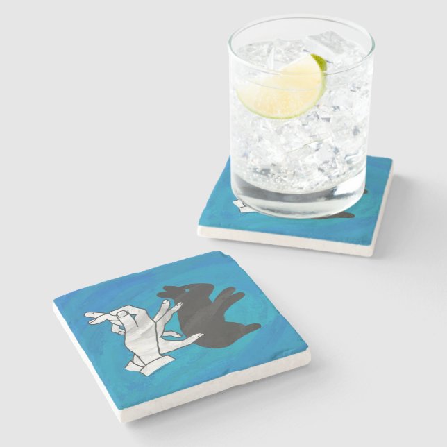Posavasos De Piedra Conejo Sombra En Azul (Lateral)