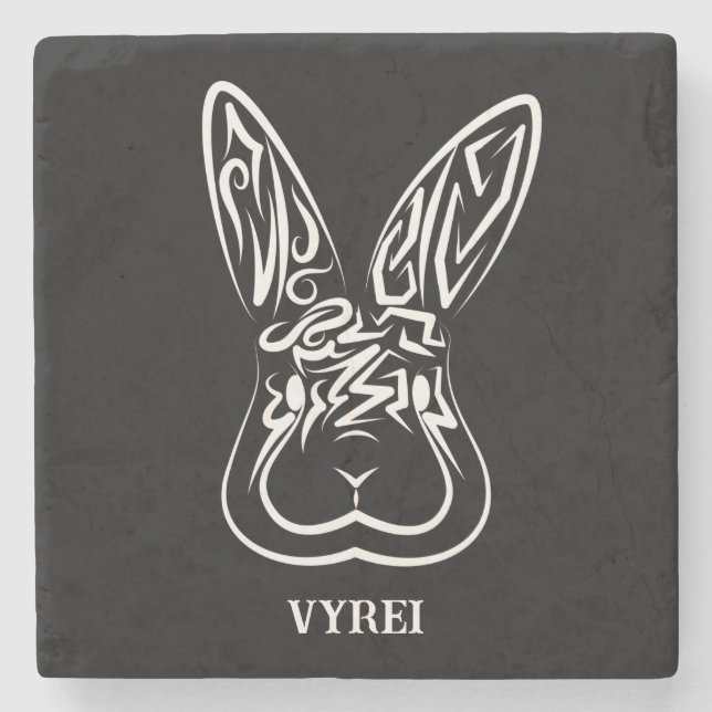Posavasos De Piedra Conejo tribal blanco y negro (Anverso)