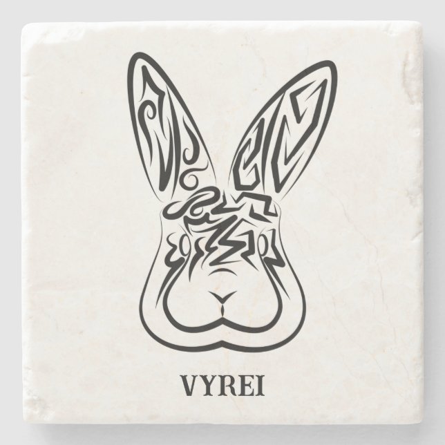 Posavasos De Piedra Conejo tribal blanco y negro (Anverso)