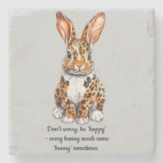 Posavasos De Piedra Conejo único con leopardo visto (Anverso)