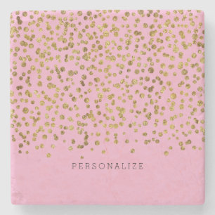 Posavasos De Piedra Confeti Glam dorado y rosa