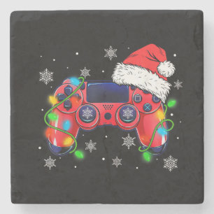 Posavasos De Piedra Controlador de videojuegos sombrero de santa navid