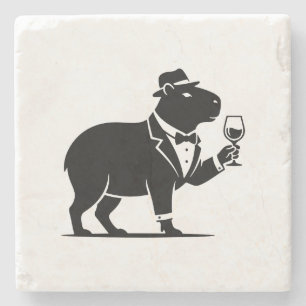 Posavasos De Piedra Copa de vino divertida de capybara minimalista mod