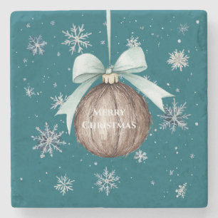 Posavasos De Piedra Copo de Navidad Coco Azul Turquesa con Lazo