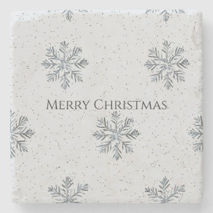 Posavasos De Piedra Copos de Navidad de Invierno Gris Plateado