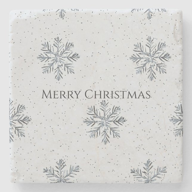 Posavasos De Piedra Copos de Navidad de Invierno Gris Plateado (Anverso)