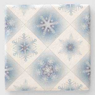 Posavasos De Piedra Copos de nieve azules brillantes