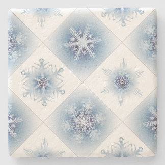 Posavasos De Piedra Copos de nieve azules brillantes