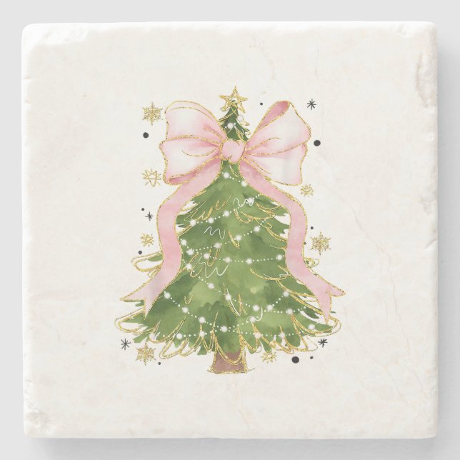 Posavasos De Piedra Coquette Bow Christmas Tree Holiday Outfit W (Anverso)