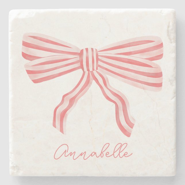 Posavasos De Piedra Coquette Pink Striw Bow (Anverso)