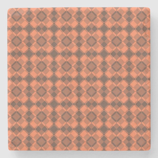 Posavasos De Piedra Coral Brown Checker Argyle Pattern (Anverso)