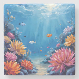 Posavasos De Piedra Coral Reef Under the Sea Ocean Painting