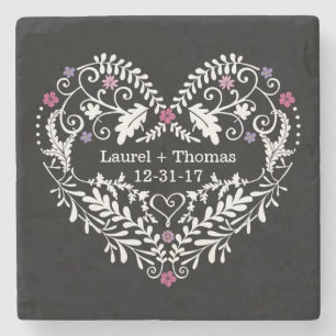 Posavasos De Piedra Corazón afiligranado personalizado, casando