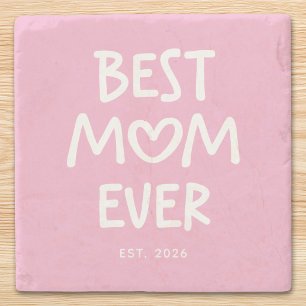 Posavasos De Piedra Corazón caprichoso rosa y blanco Mejor mamá del mu
