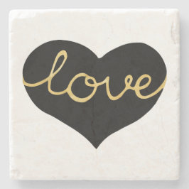 Posavasos de Piedra Corazón de Amor Negro y Dorado