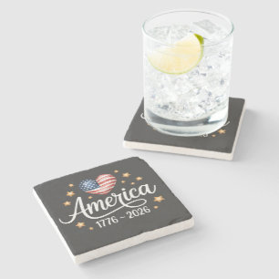 Posavasos De Piedra Corazón de bandera bonita 1776-2026 4 de julio 250
