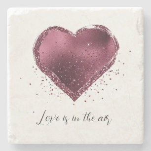 Posavasos De Piedra Corazón de brillo destello de cereza de Borgoña Am