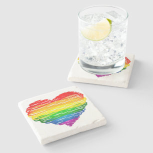 Posavasos De Piedra Corazón de colores de arcoíris de SlipperyJoe gara