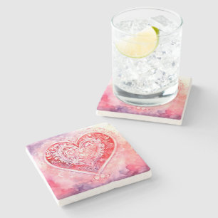 Posavasos De Piedra Corazón de diseño rosa