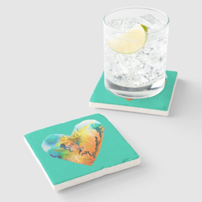 Posavasos De Piedra Corazón de graffiti acuarela (Lateral)