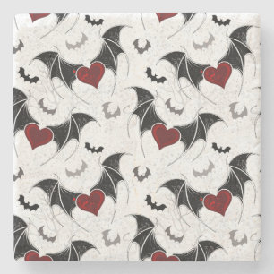 Posavasos De Piedra Corazón de Halloween con alas de murciélago negro