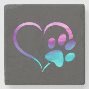 Posavasos De Piedra Corazón de Huella de Perro Cyan Púrpura