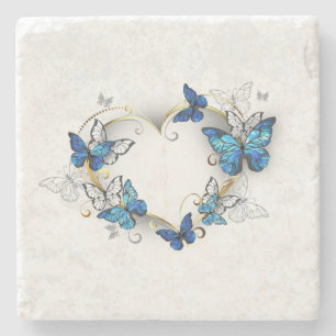 Posavasos De Piedra Corazón de joyas con mariposas Morfo