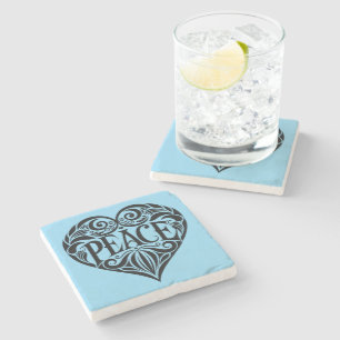 POSAVASOS DE PIEDRA CORAZÓN DE LA PAZ NEGRO Y BLANCO