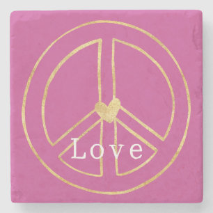 Posavasos De Piedra Corazón de oro rosa signo de paz amor día de San V
