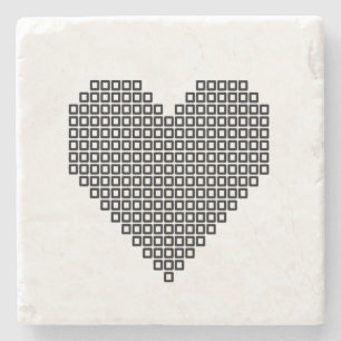 Posavasos De Piedra Corazón de píxel negro
