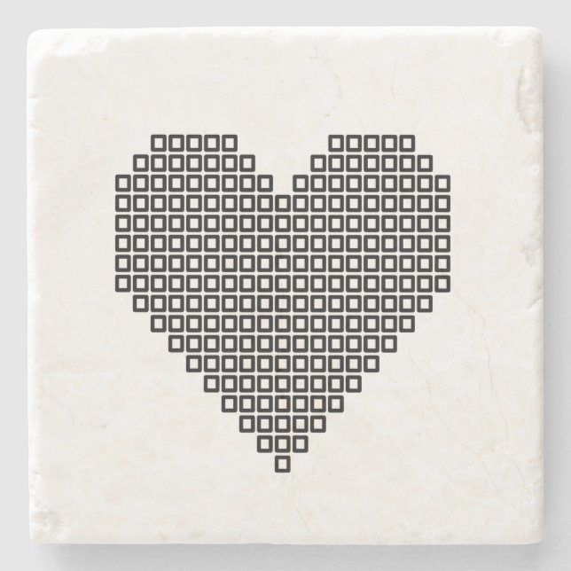 Posavasos De Piedra Corazón de píxel negro (Anverso)
