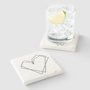 Posavasos De Piedra Corazón Doble Línea Negra Blanco