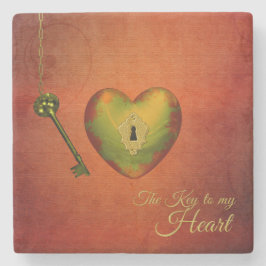 Posavasos De Piedra Corazón dorado con clave