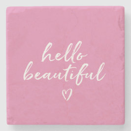 Posavasos De Piedra Corazón Inspirador Rosa Blanco Hola Hermosa