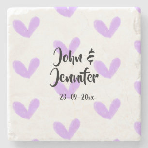 Posavasos De Piedra corazón morado acuarela día de san valentín nombre