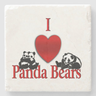 Posavasos De Piedra Corazón Panda Bears
