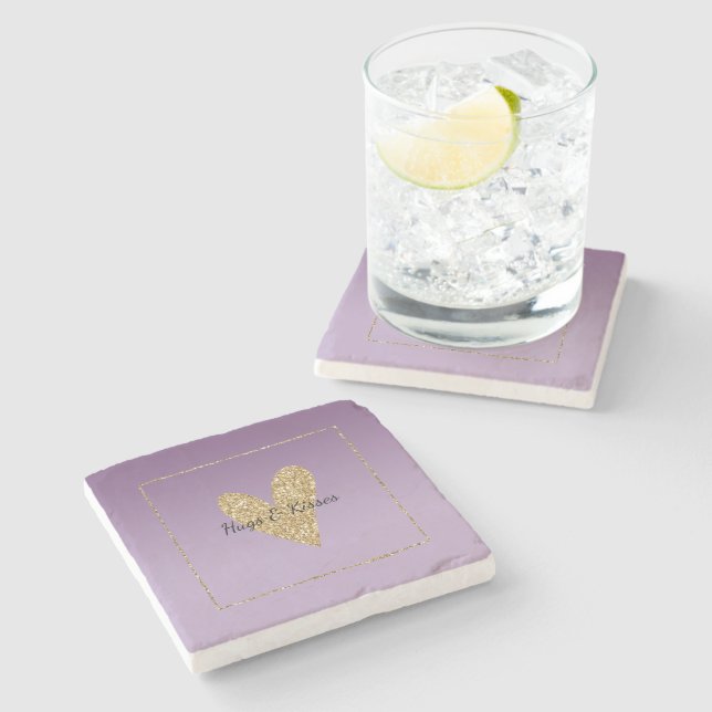 Posavasos De Piedra Corazón Purpurina Ombre Púrpura (Lateral)