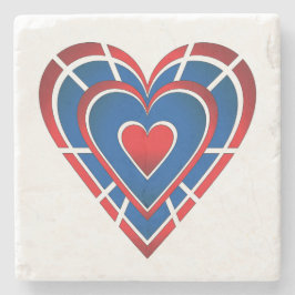 Posavasos De Piedra Corazón rojo blanco y azul