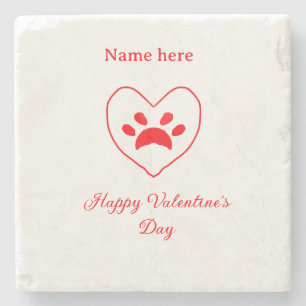 Posavasos De Piedra Corazón rojo perro gato pata feliz día de San Vale