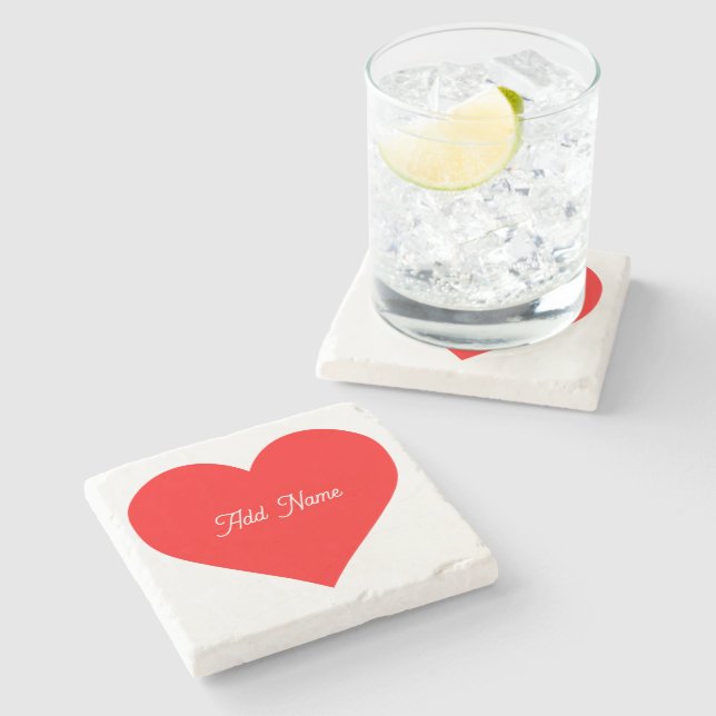 Posavasos De Piedra Corazón Rojo Romántico Personalizado (Lateral)