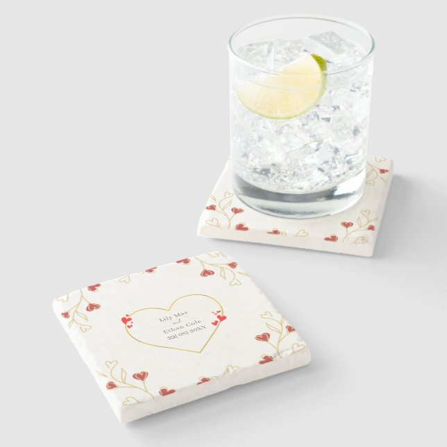 Posavasos De Piedra Corazón Romántico Floral (Lateral)