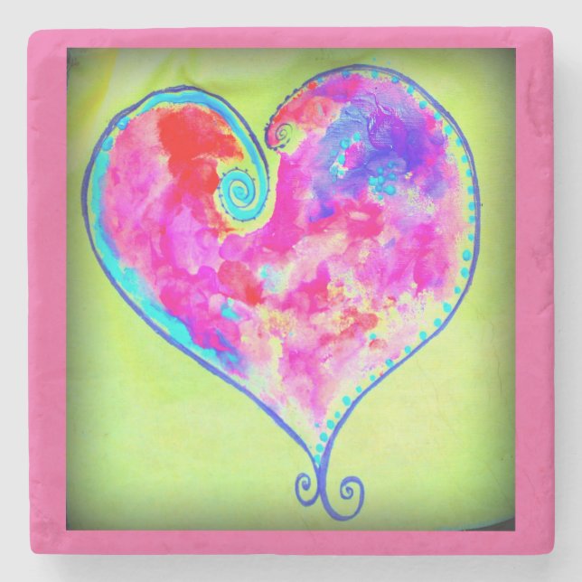Posavasos De Piedra corazón rosa (Anverso)