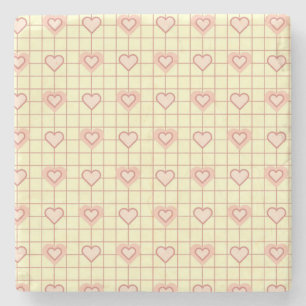 Posavasos De Piedra Corazón rosa de cuadros día de San Valentín