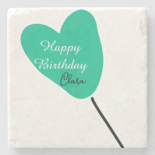 Posavasos De Piedra Corazón verde feliz cumpleaños globo blanco negro